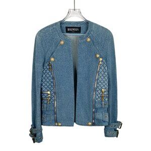 Balmain Blue Cotton Denim Jacket with Gold Buttons
